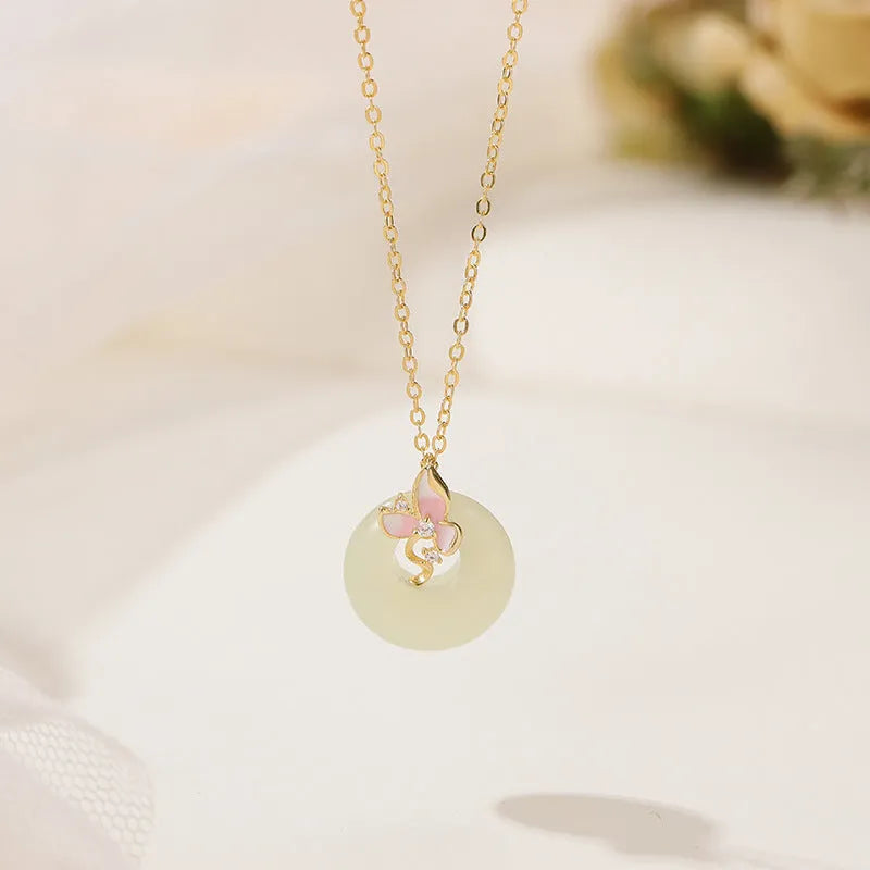 925 silver orchid pendant necklace with peace buckle clasp on O-ring chain, pastoral floral style