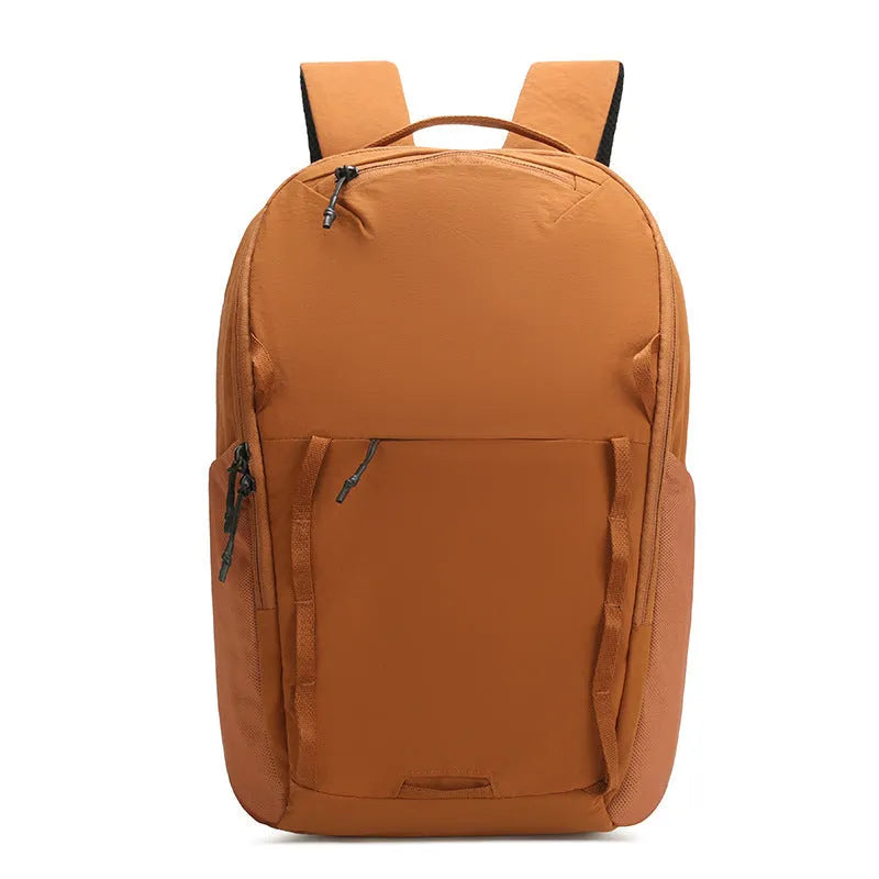Waterproof Taslan composite cloth backpack in solid colour with spliced design, available in beige, for business commute and leisure travel under 20 litres
