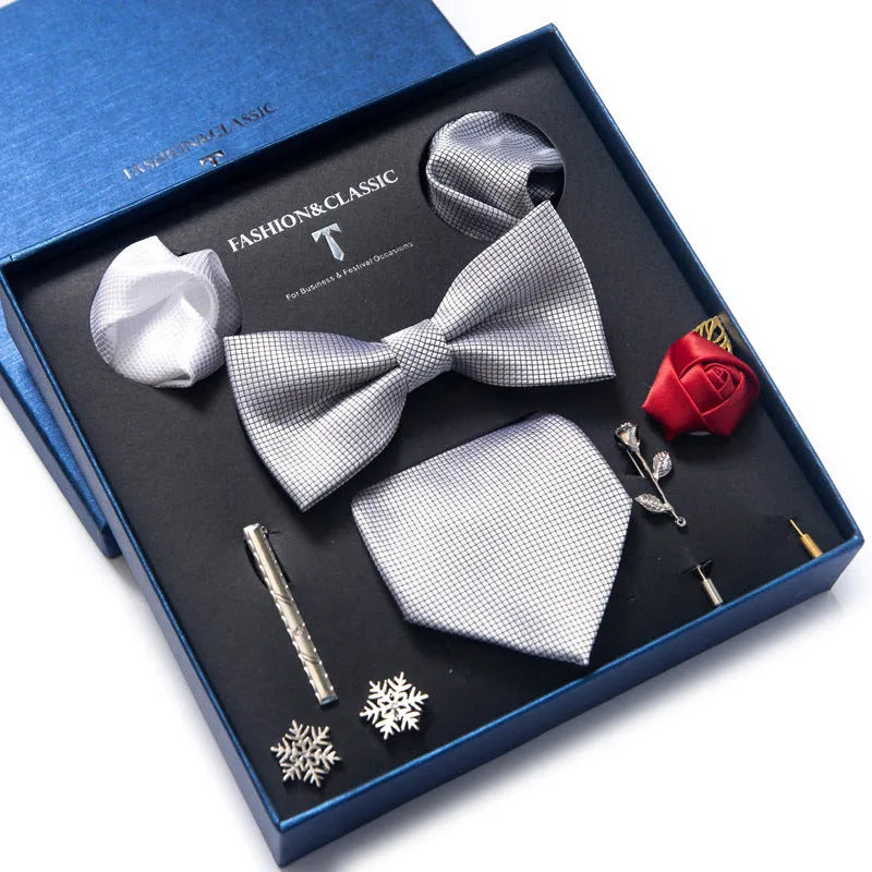 Eight monochrome rayon bow ties in jacquard finish, heart-shaped arrow type, set for men