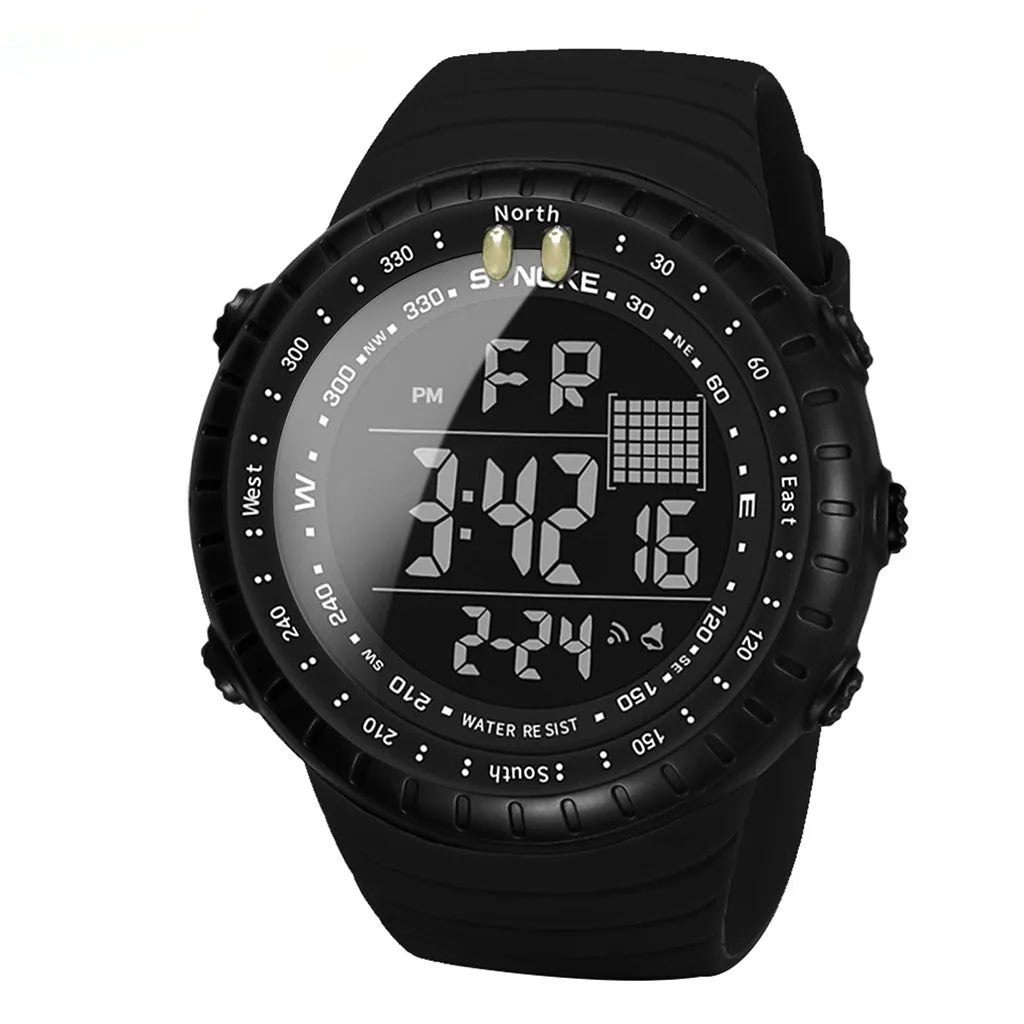 Black men's outdoor electronic watch with 54.74mm dial and WR50M waterproof rating