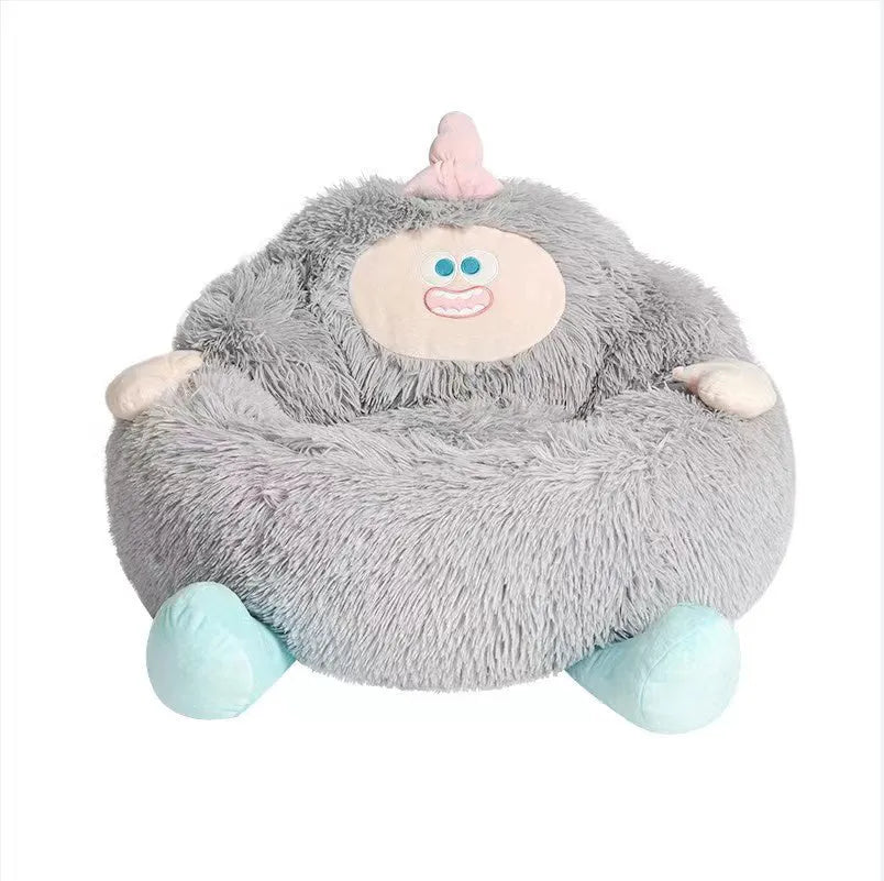 Long plush pet nest kennel in grey, thick warm bed for cats and small dogs, three sizes available S M L