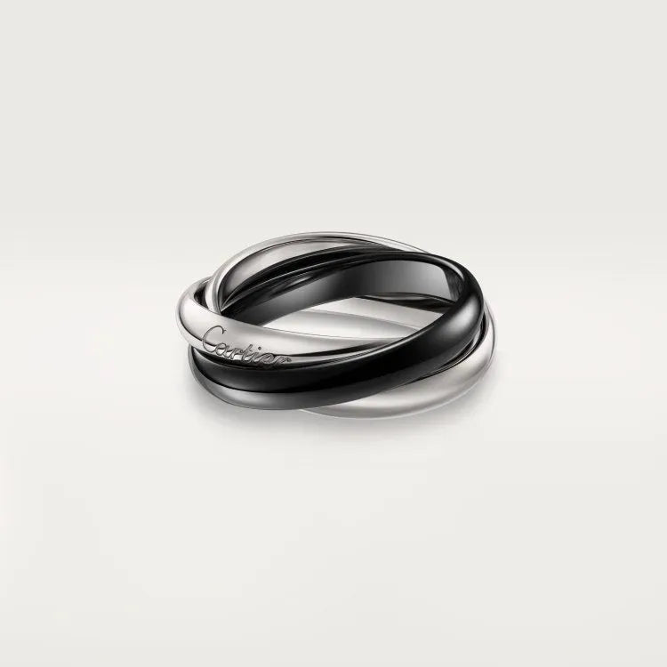 A geometric U-shaped sterling silver couple ring, shown in a two-tone gold rose silver finish.