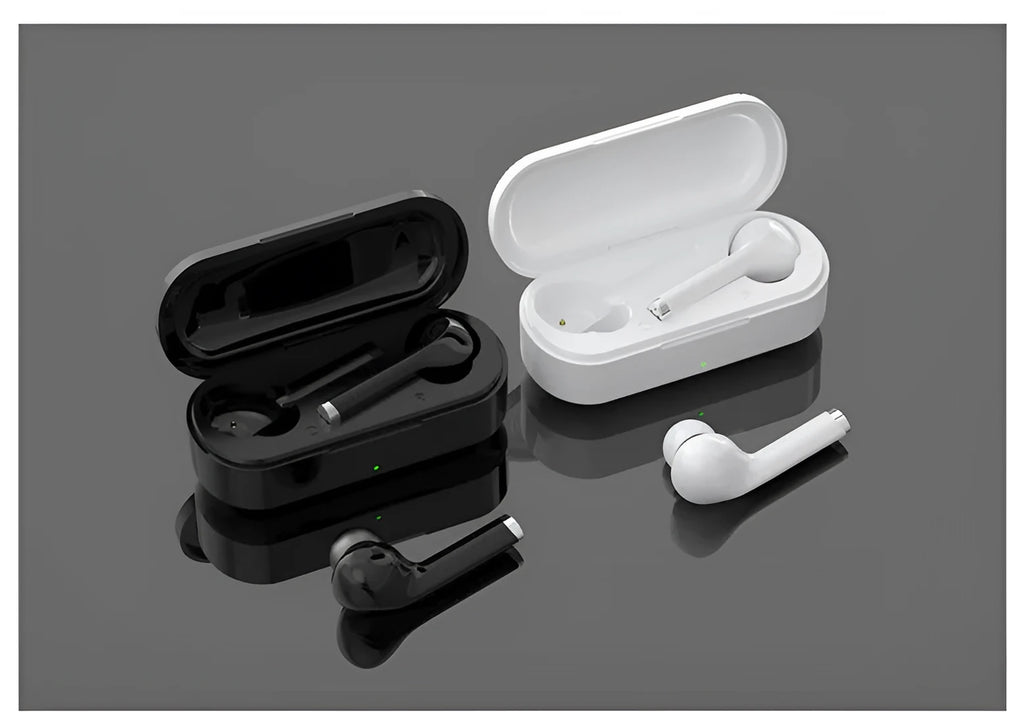 Black true wireless Bluetooth 5.0 earbuds with charging case, 13mm driver, 40mAh battery