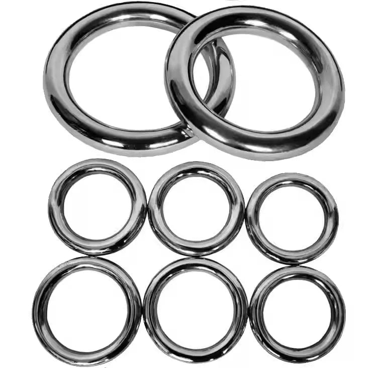 Set of three Wing Chun carbon steel training rings in small, medium, and large sizes with electroplated finish.