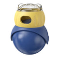 Tumbler owl cat puzzle feeder in morandi yellow and blue colours with rotating food dispenser mechanism