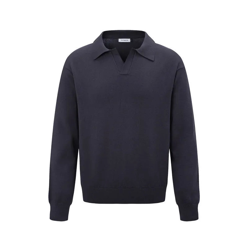 Man's loose fit black pullover sweater, acrylic blend, casual wear.