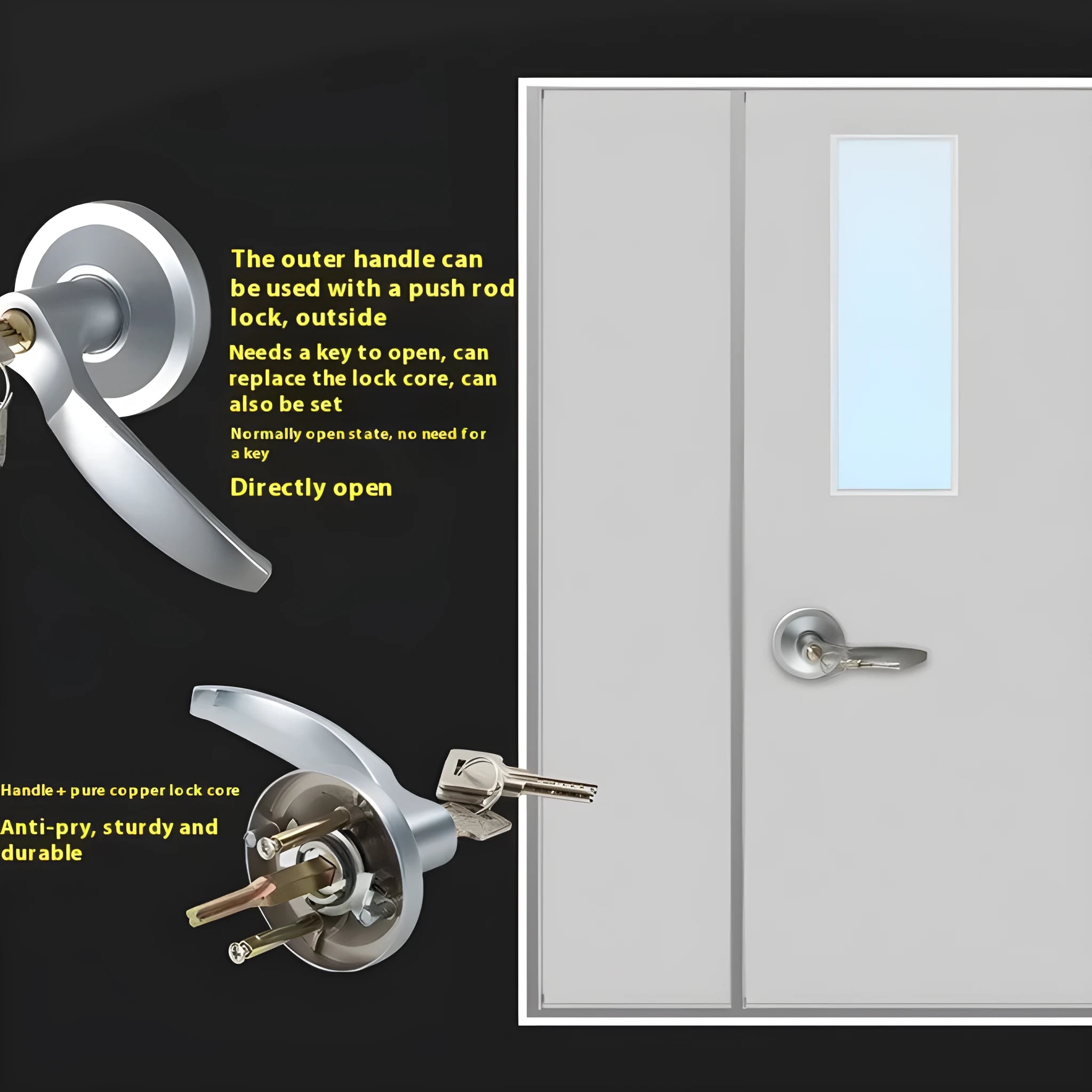 Stainless steel fireproof door push lock with external handle for 65cm baked paint single door