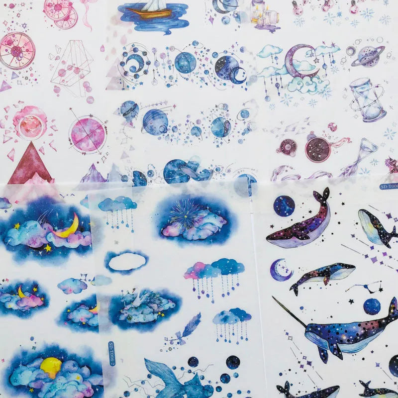 Fantasy Stars hand account and paper sticker set on Japanese paper, 10.5x14.1 cm, in paper bag packaging
