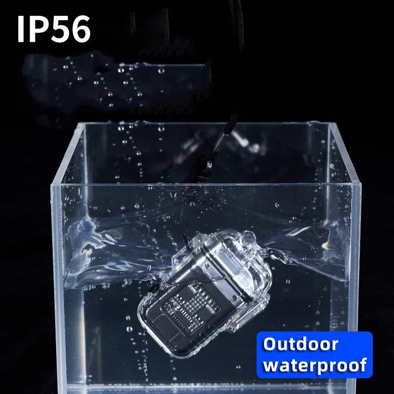 Transparent plastic double arc lighter with detachable clip, Type-C port, and button in black colour