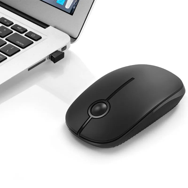 Black 2.4G wireless mouse with compact 120x66x36mm design for multi-platform computing