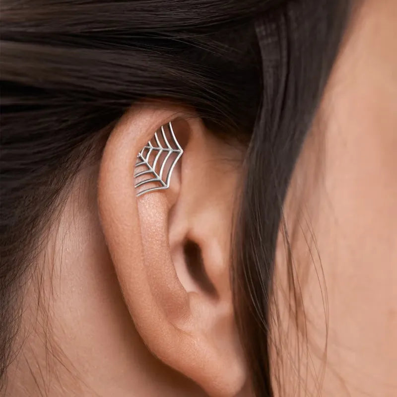 Geometric spider web mesh design stud earrings in electroplated gold and silver metal