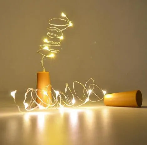 Copper wire LED string light with 20 bulbs and plastic bottle stopper for decorative lighting