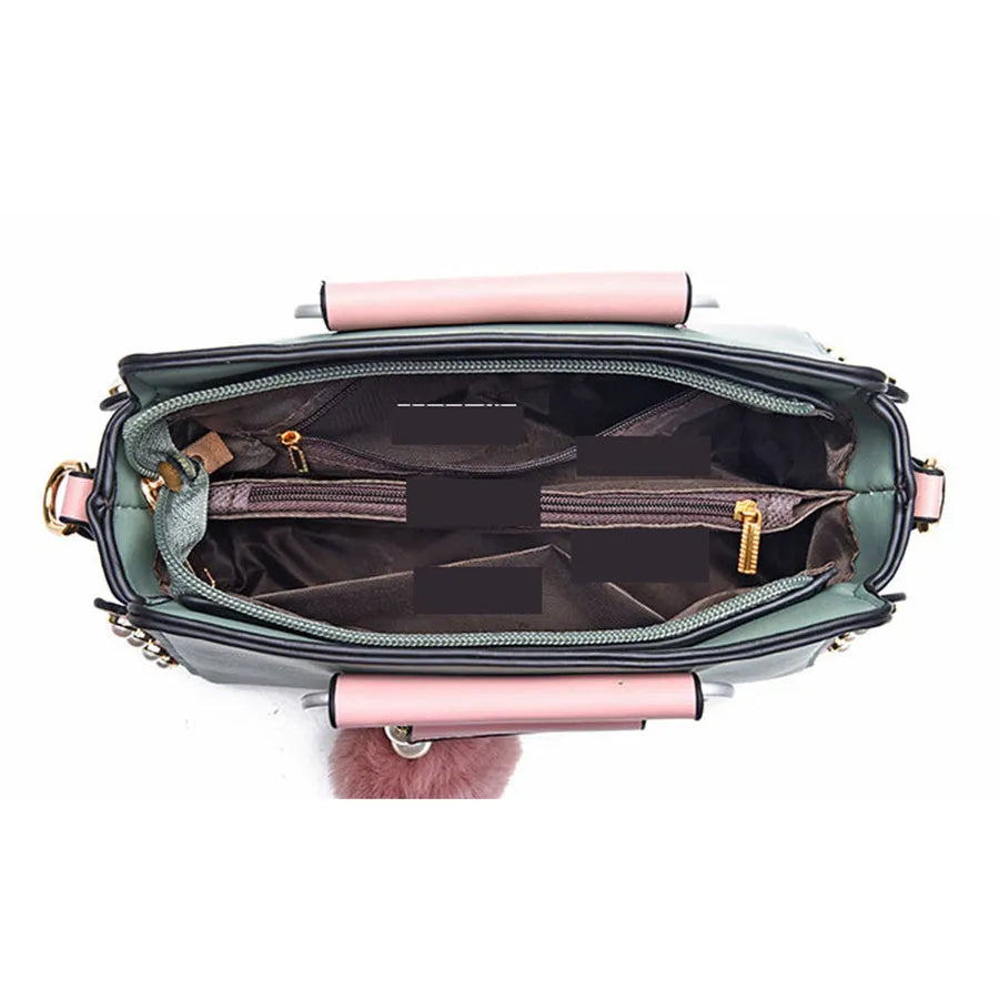 Women's soft PU leather shoulder bag with bead detail, flap shape, zip top, interior pocket, 24x12x18cm, mint colour