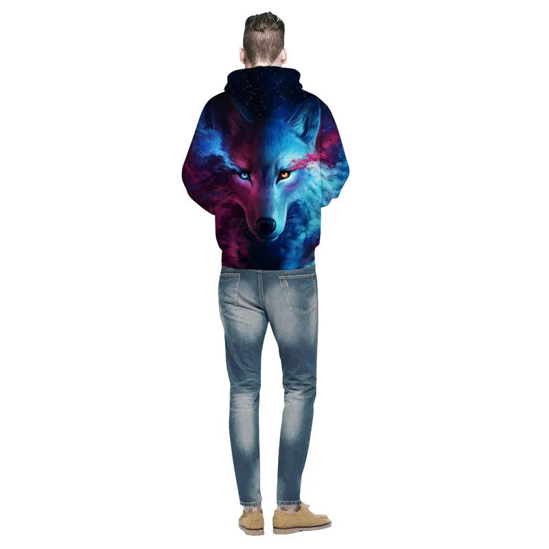 Mr 1991INC space galaxy sweatshirt with wolf print front view