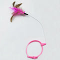 Blue collar cat teaser toy with feather and bell attachment on adjustable strap