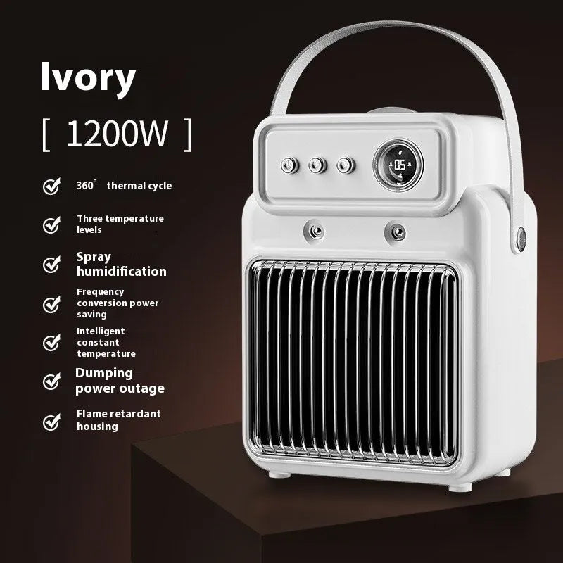 White 1200W 2-in-1 humidifying room heater with ABS body on table
