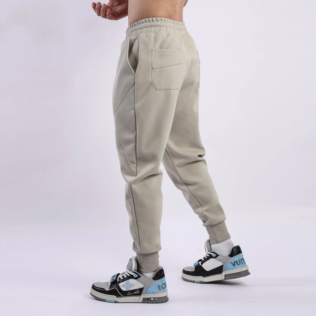 Men's casual ankle-tied drawstring sweatpants in black, polyester cotton fabric, mid waist, available in 5 sizes