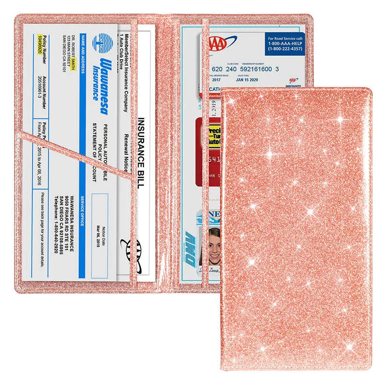 Purple PU leather car insurance document wallet with letter pattern, 24x12.8x1cm