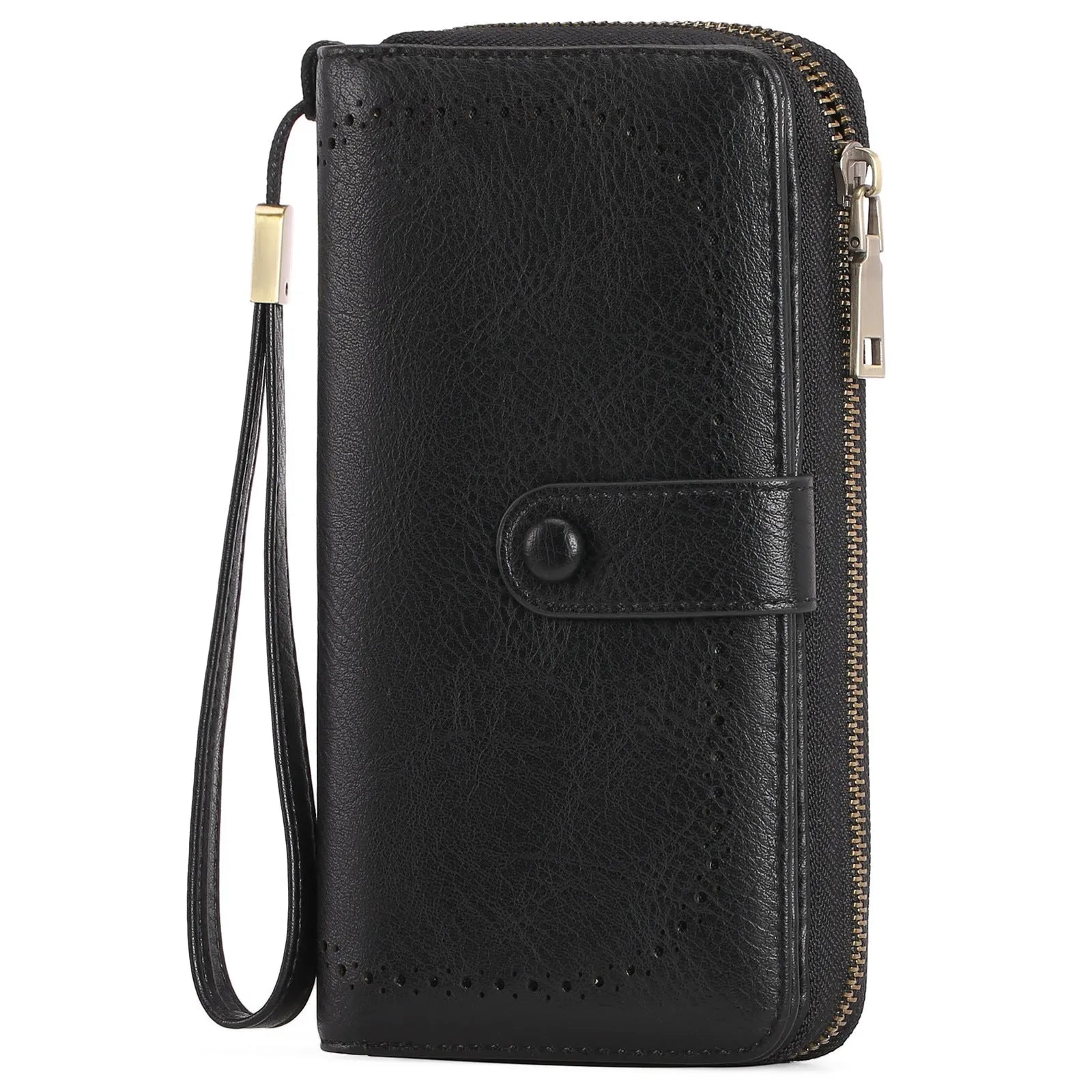 Women's expanding long wallet in PU leather with RFID anti-theft protection, shown in a light brown colour.