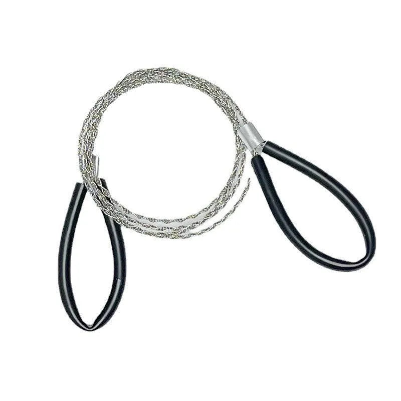 German stainless steel survival wire saw showing four-strand cutting wire with black and red colour options