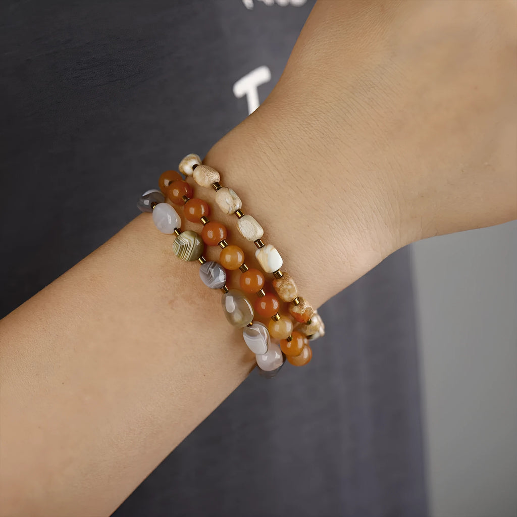 Hand-woven Persian Gulf agate multi-layer bracelet in 3790 colour with geometric texture