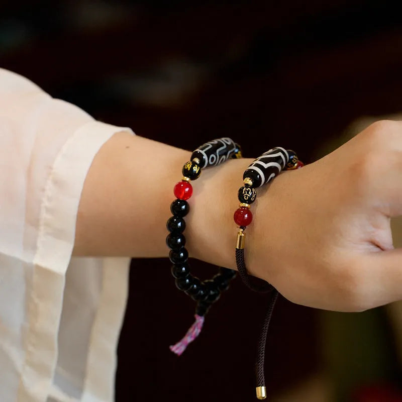 Agate dzi bead bracelet 8mm unisex retro Tibetan style manual processing geometry shape beads
