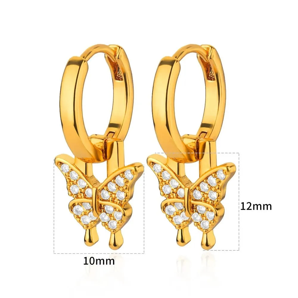 Women's copper geometric butterfly earrings with diamond treatment in multiple colour options