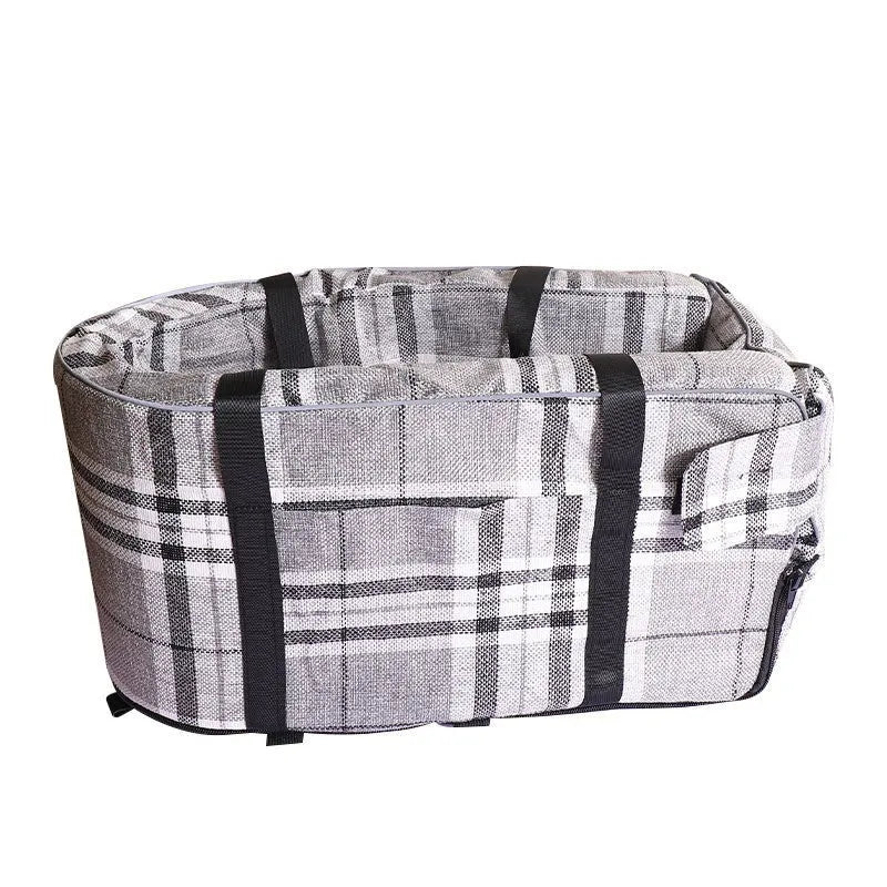 Outdoor cloth dog kennel shown in available colours: grey, blue, red, and grey mesh patterns