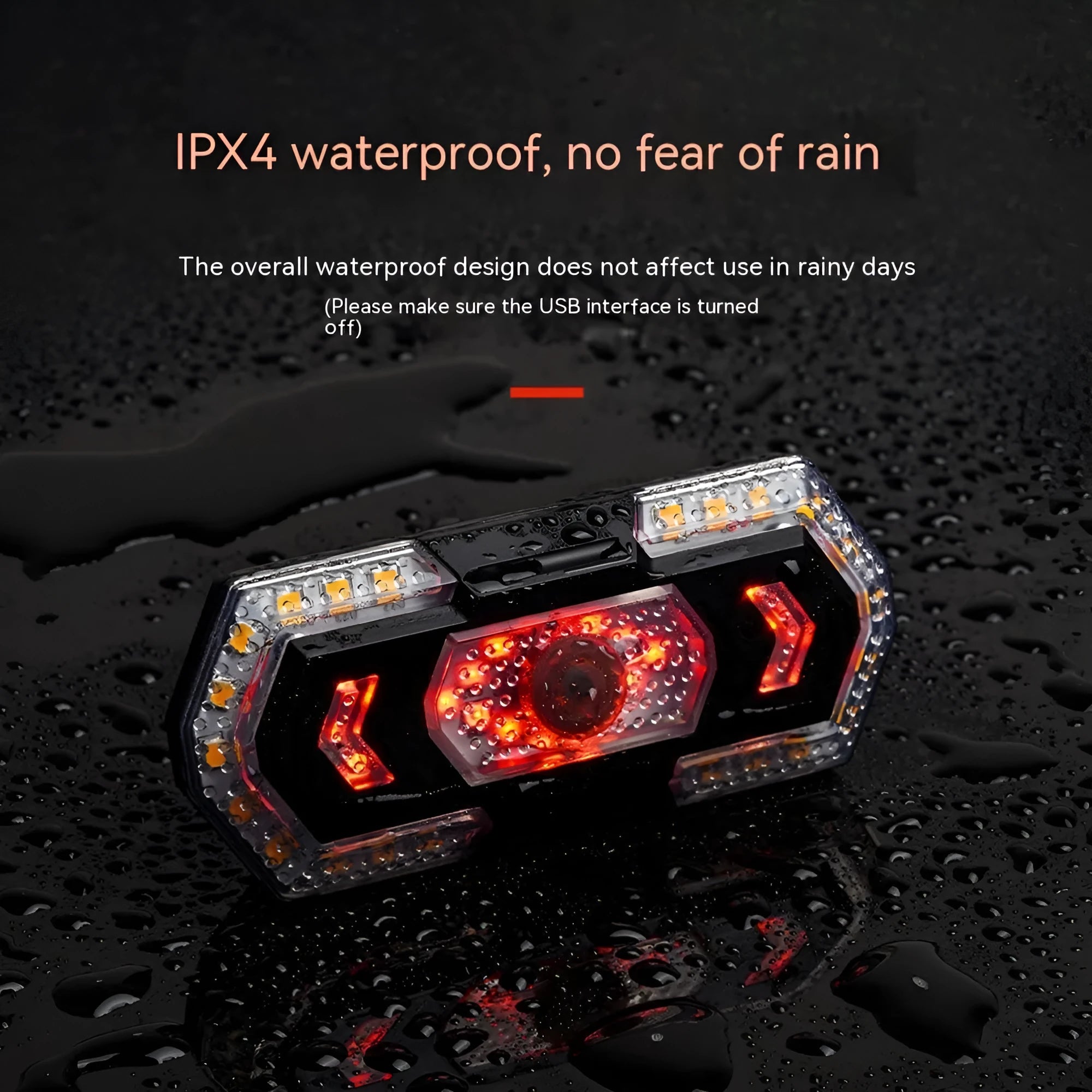 Black wireless remote control LED bicycle taillight with USB charging port