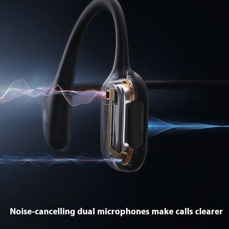Bone conduction wireless earphones in Knight Black with titanium alloy frame and neck-hanging design