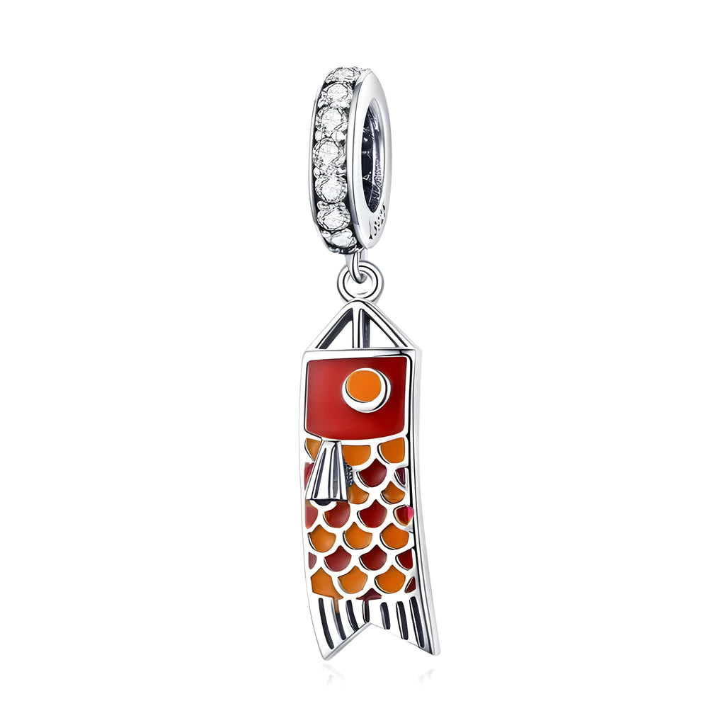 S925 sterling silver carp streamer pendant necklace measuring 2.8cm by 0.6cm