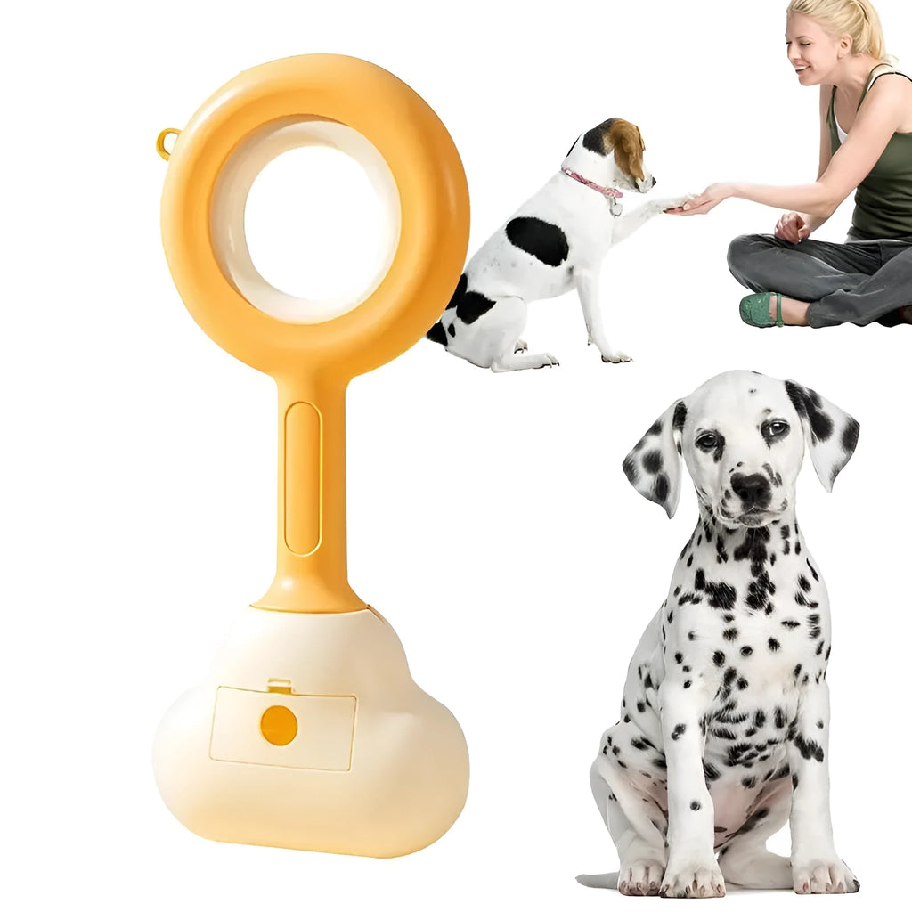 Pet dog pooper scooper with cloud shape jaw in blue colour on grass