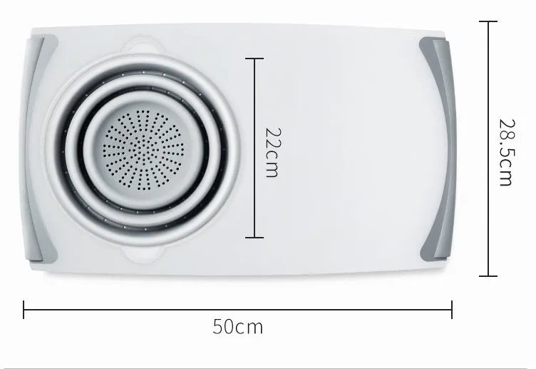 Multi-functional 3-in-1 chopping board with detachable folding drain basket in grey, 50x28.5cm