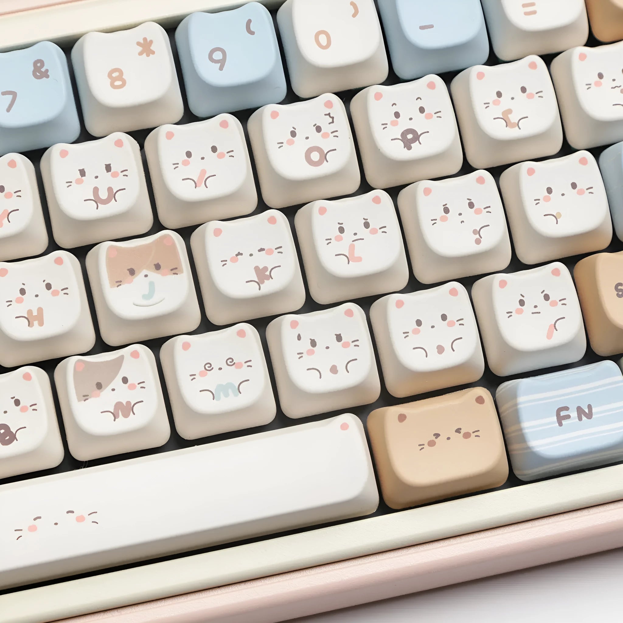 High sea salt cat design PBT keycap set with 7u spacebar supplement for March past mechanical keyboard layouts