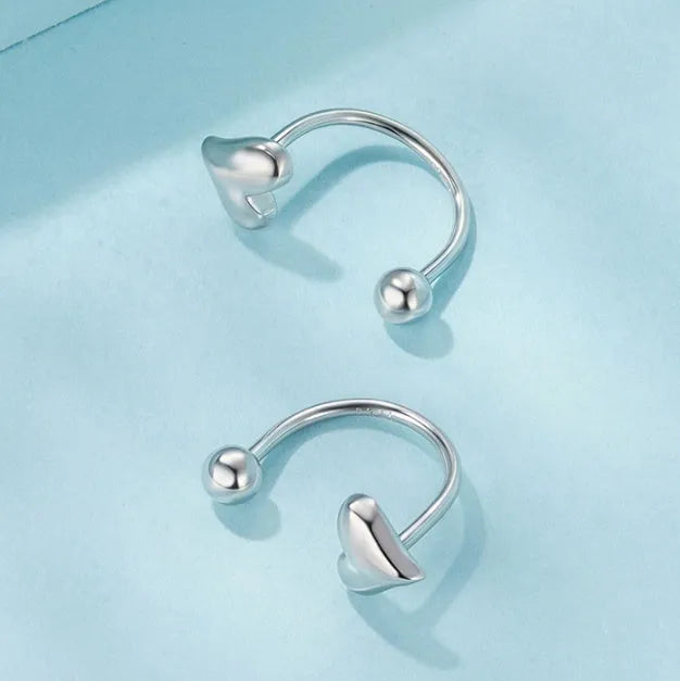 New Love reverse ear studs, 925 silver heart shape, women's minimalist style electroplated finish