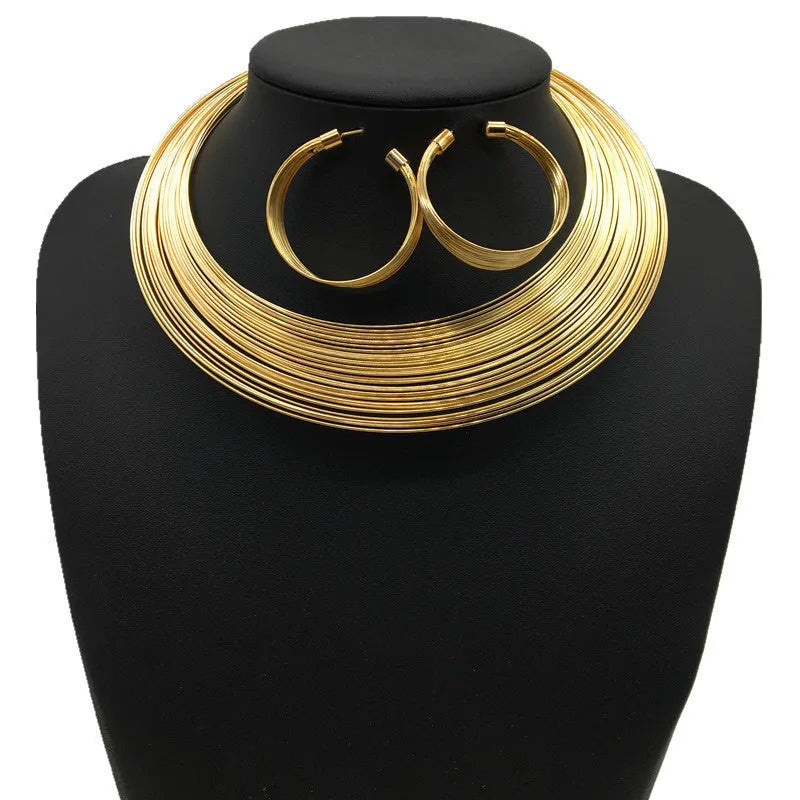 Nigeria bride necklace set gold colour alloy electroplated earrings necklace and hand accessories