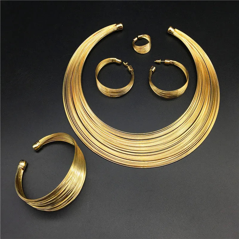 Nigeria bride necklace set gold colour alloy electroplated earrings necklace and hand accessories