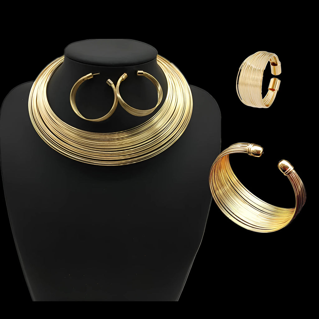 Nigeria bride necklace set gold colour alloy electroplated earrings necklace and hand accessories