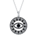 Copper Devil's Eye pendant necklace with cross chain and electroplated finish on display