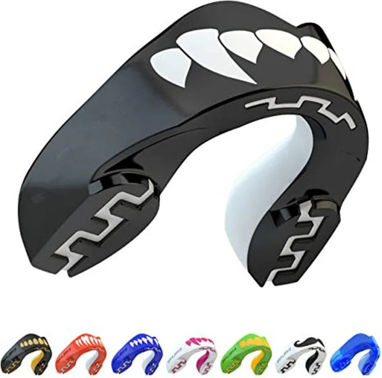 Adult boxing mouthguard with tooth socket free design in three colour options for martial arts protection