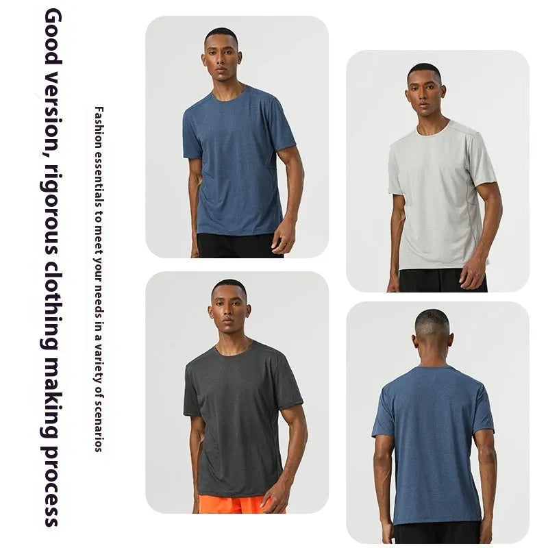 Summer lightweight breathable quick-dry short sleeve shirt in dark gray for men's sports and leisure