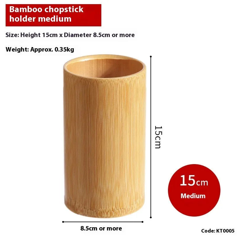 Bamboo chopstick holder tube in natural finish with multiple size options for utensil storage