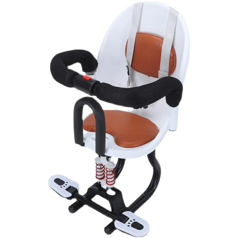 Children's battery scooter front safety seat with high carbon steel frame in black, red, or white colours