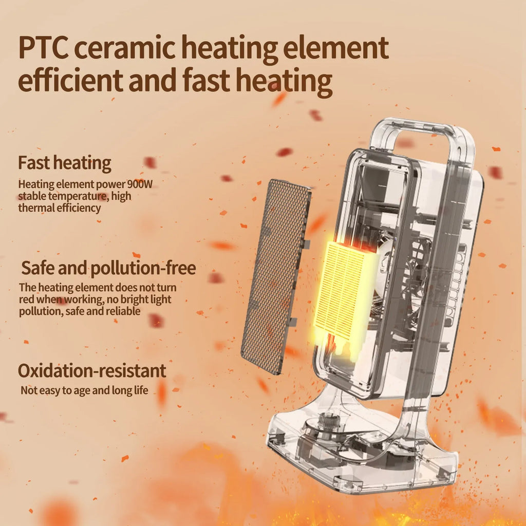 Black PTC ceramic desktop air heater with knob controls showing compact design