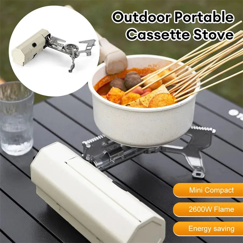 Portable folding camping gas stove 25 x 11 x 8 cm with adjustable control valve and anti-slip feet