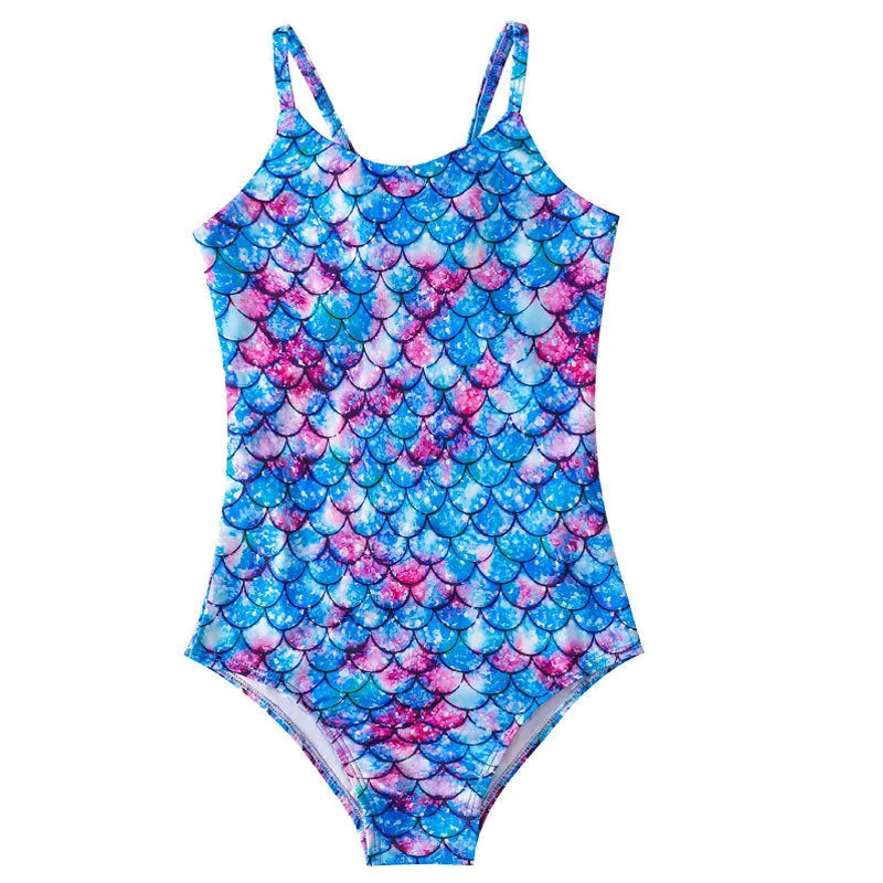 Children's mermaid one-piece swimsuit in polyester with high elasticity for girls swimming and wading