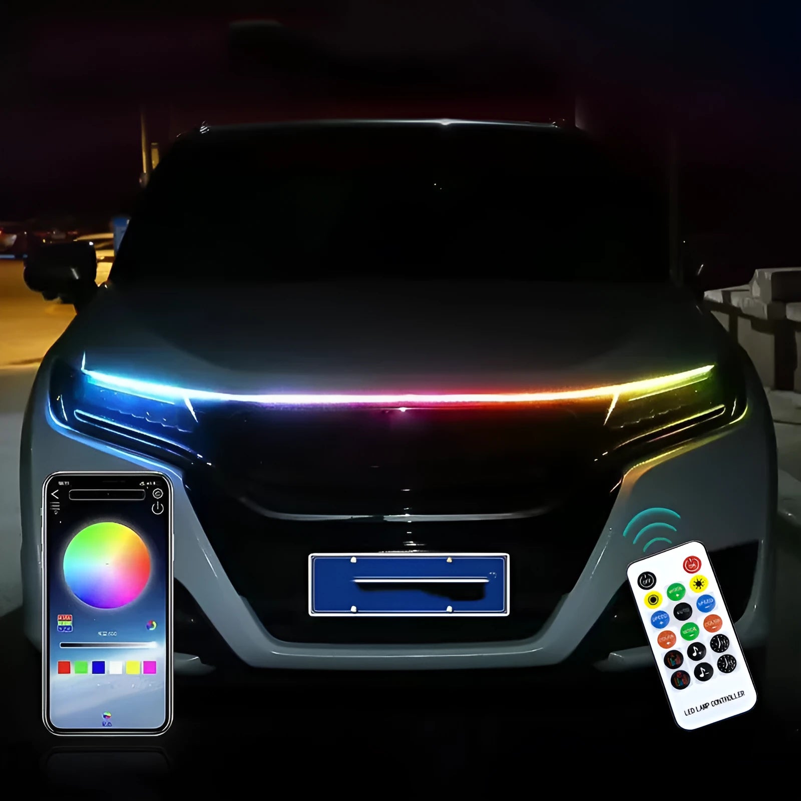 Flexible PVC LED light strip for 12V General Motors car grille installation in various lengths and colours.