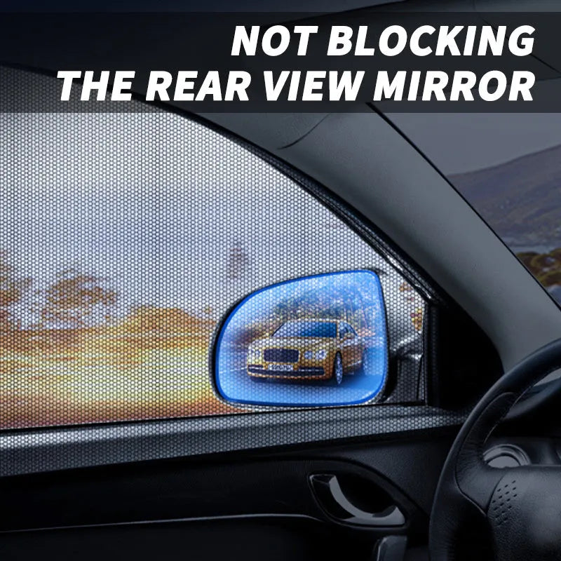 Set of five stretchy mesh car side window sunshades for front and rear windows on a vehicle.