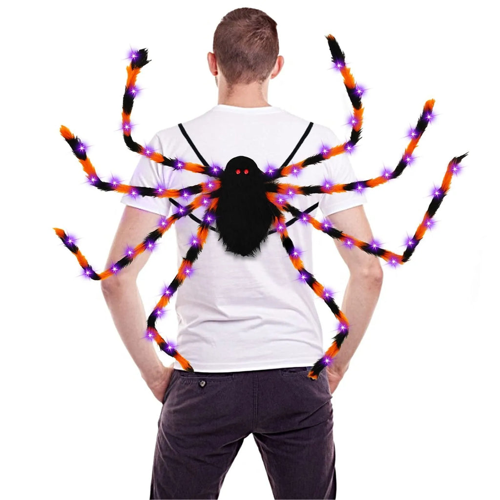 Halloween spider backpack with LED lights in plush sugar bag material
