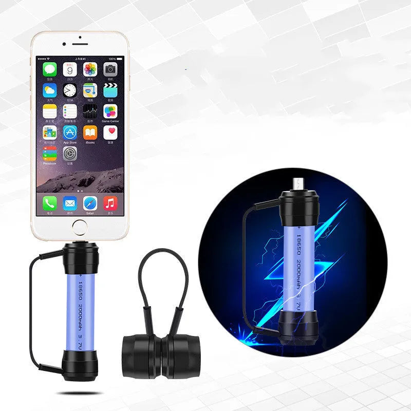 Mini portable keychain charger for mobile phone with 18650 battery slot and built-in charging cable
